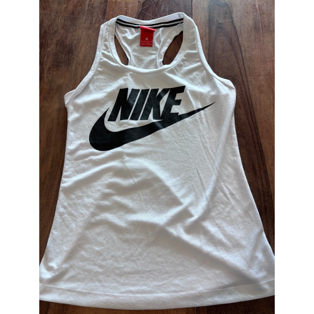 NIKE racerback tank top women XS white BQ6828-100 big swoosh logo activewear